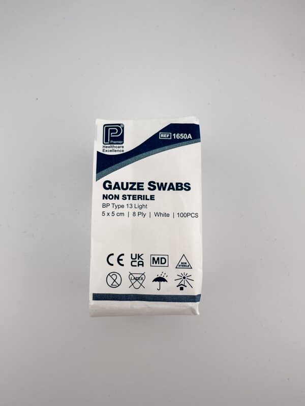 Gauze Swabs: 5 x 5cm 8 ply x 100